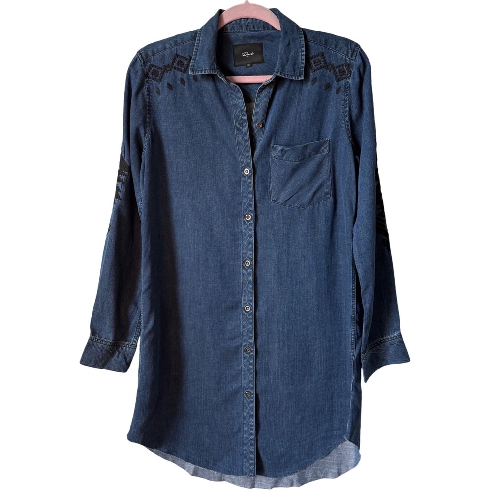 Rails Denim Shirt Dress XS Embroidered Western Boho Mini Dress - Picture 5 of 7